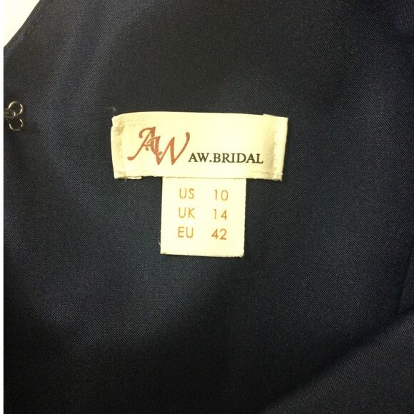 AW BRIDAL SZ 10 L dark navy blue chiffon Osage faux wrap midi dress NEW B78 - Picture 9 of 10